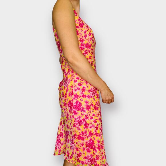 Y2K Bob Mackie Pink Yellow Floral Silk‎ Dress - Picture 4 of 7